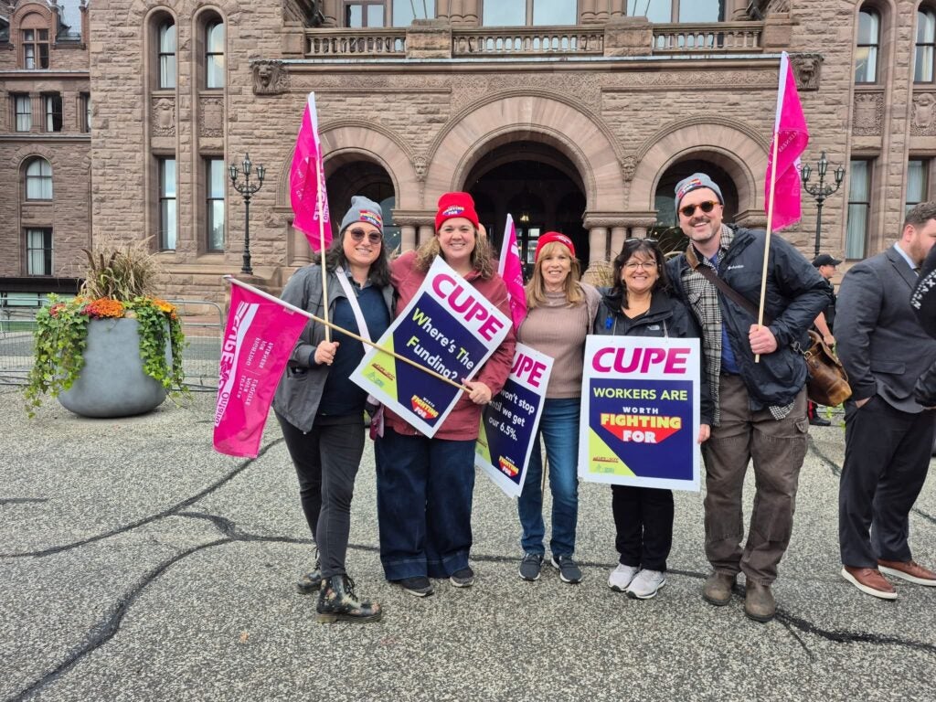 Members of CUPE Local 1813.01 & 1813.14 demonstrating at Queen's Park for the Worth Fighting For Campaign